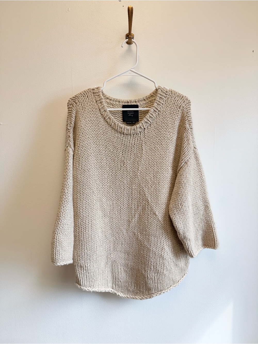 Brochu Walker Luxury Wool Cashmere Cream Chunky Knit Sweater One Size